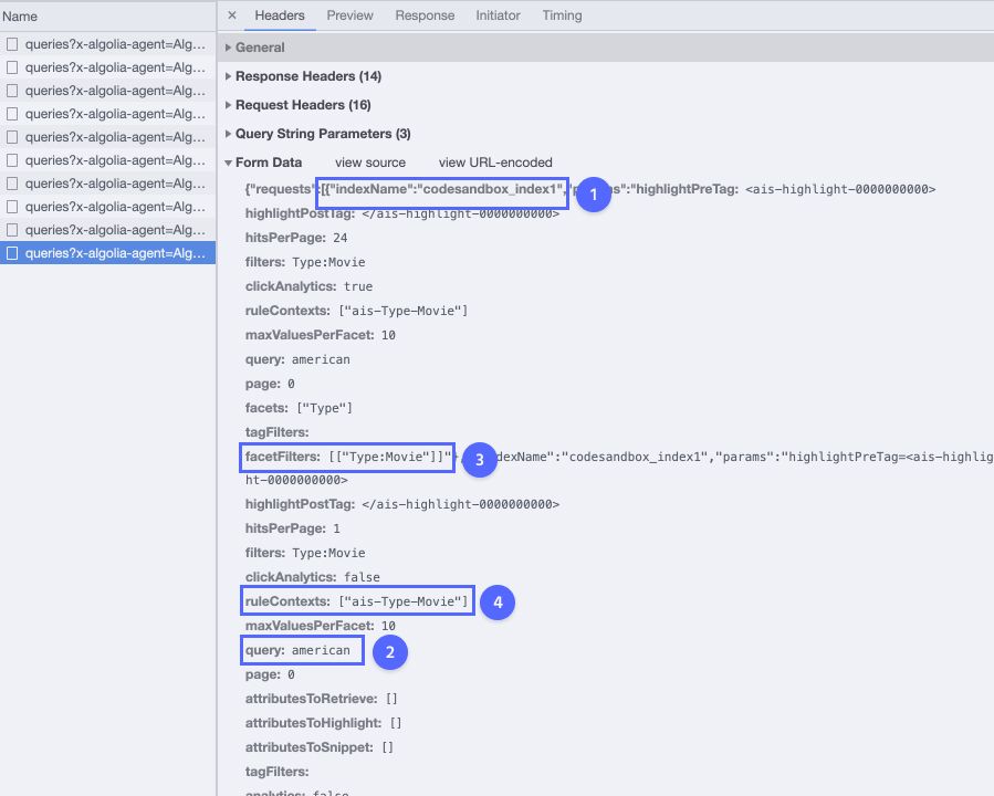 Examining search parameters with browser developer tools