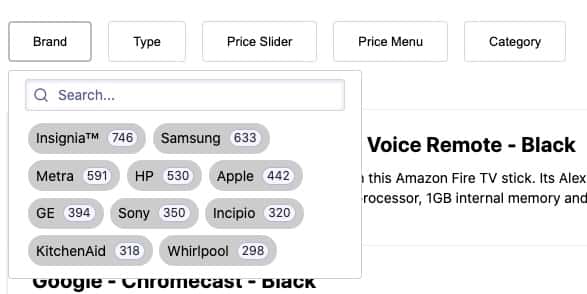 Facet dropdown