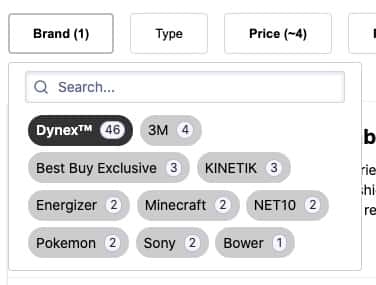 An example of a dropdown with inlined facet values