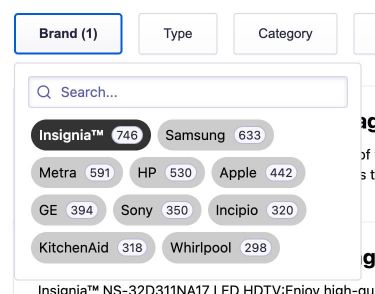 An example of a dropdown with inlined facet values