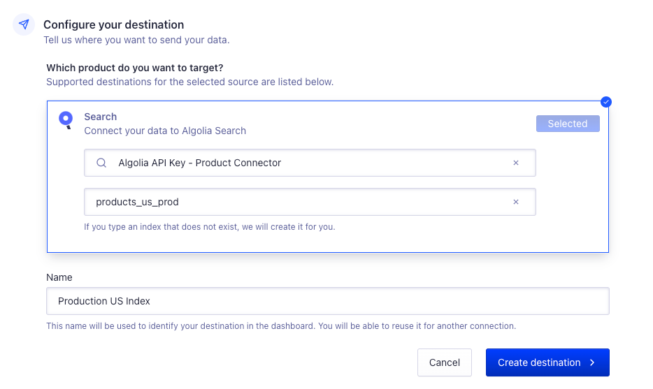 Configure your destination