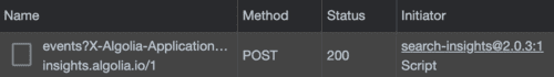 The Network tab in the browser developer tools shows the POST request to the Insights API